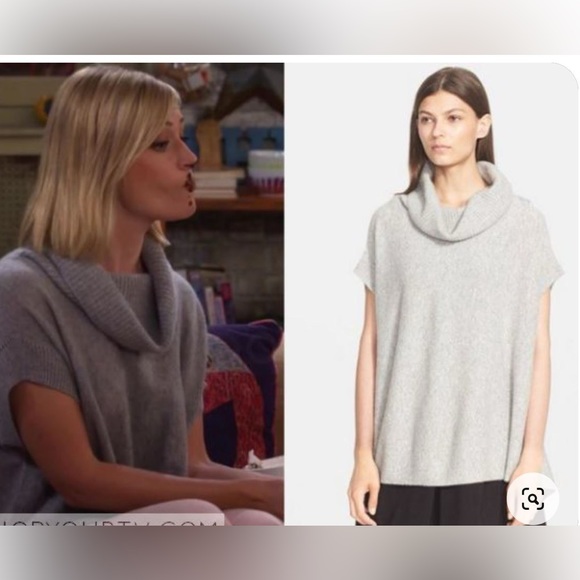 NWT Vince Grey Short Sleeve Cowl Neck Cashmere Boxy Sweater, XS (runs huge) S, M - Picture 3 of 8